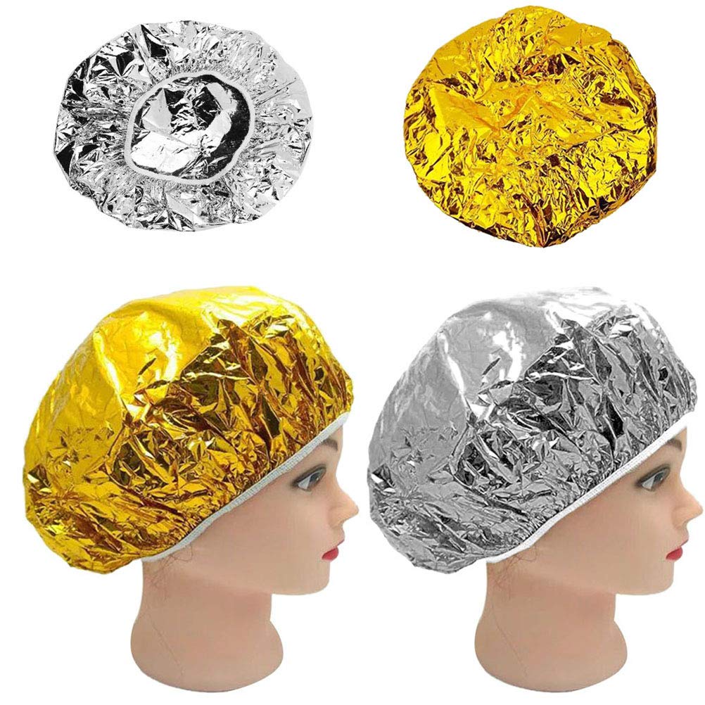 4 pieces aluminum deep conditioning heat cap, hair baking cap, hair steamer, shower cap, thermal salon hair cap, heating cap for hair care, nourishing waterproof dry bathing cap