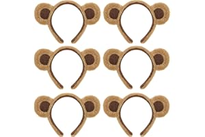 HIPIHOM 6Pcs Bear Ears Headbands Brown Plush Bear Ears Headband Cute Animal Ears Headband for Halloween Christmas Birthday Costume Party Decoration