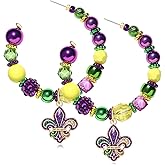 METOBAR Mardi Gras Earrings for Women Glitter Gemstone Mardi Gras Hoop Earrings Carnival Parade Corwn Earrings Fleur De Lis Beaded Drop Earrings Mardi Gras Carnival Holiday Jewelry Gifts