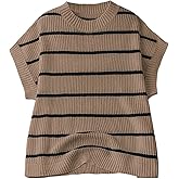 Verdusa Women's Plus Size Short Sleeve Sweater Vest Top Striped Oversized Sweater Vests
