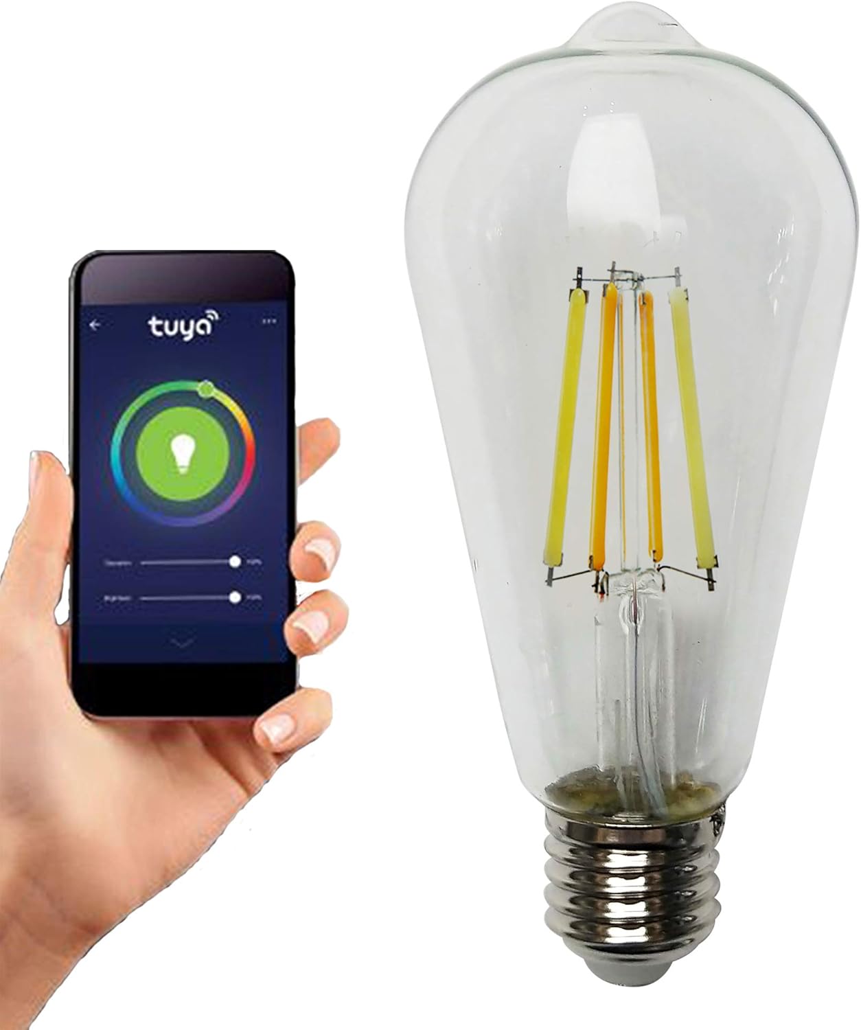 Smart Bulb, LED Light Bulb, 806Lm ST64-E27 6.5W Dimmable Wi-Fi CCT (3000K-6500K) Colour Smart LED Bulb, Connect with Tuya