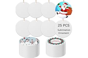 OKBA 25 PCS Ceramic Sublimation Ornament Blanks Bulk 3 Inch White Round Crafts DIY Personalized Printed Christmas Home Porcelain Paintable Decorate