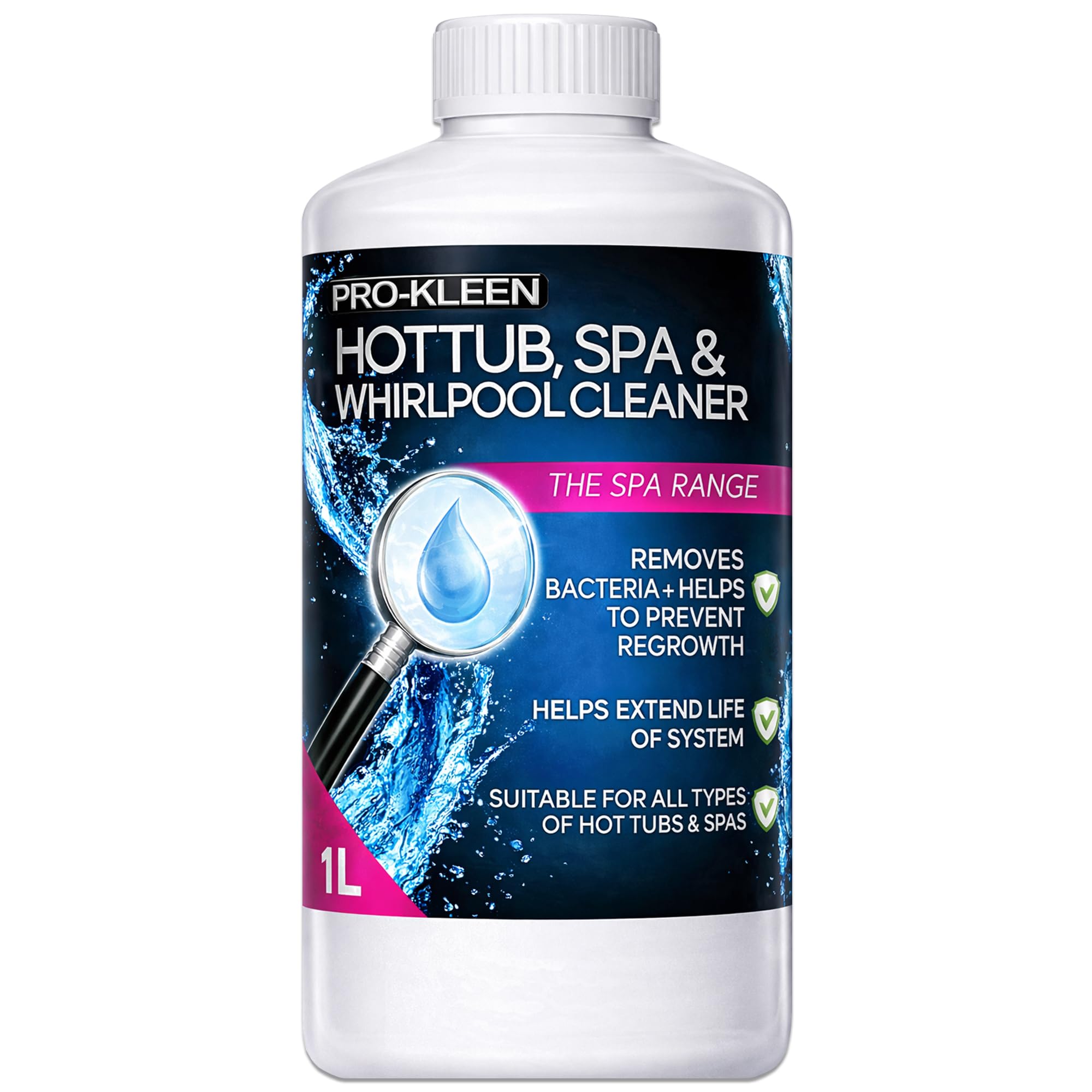 Pro-Kleen Hot Tub, Spa and Whirlpool Cleaner 1L - Hygienic, Long-Lasting, Easy to Use Formula - Suitable for All Hot Tubs, Spas + Whirlpools - Removes Bacteria, Dirt, Slime + Unpleasant Smells