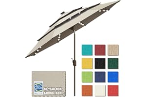 EliteShade USA 10-Year-Non-Fading Solar 9ft 3 Tiers Market Umbrella with 80 LED Lights Patio Umbrellas Outdoor Table with Ventilation,Antique Beige