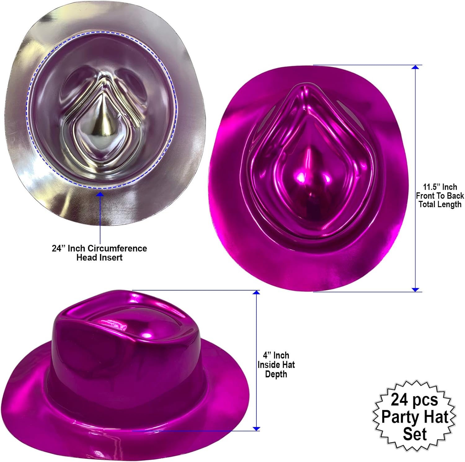 Anapoliz Party Gangster Hats 24 pcs | Metallic Assorted Colors, Plastic Fedora Party Hats for Kids, Adults | Costume, Dress Up, Photo Booth Parties: Clothing