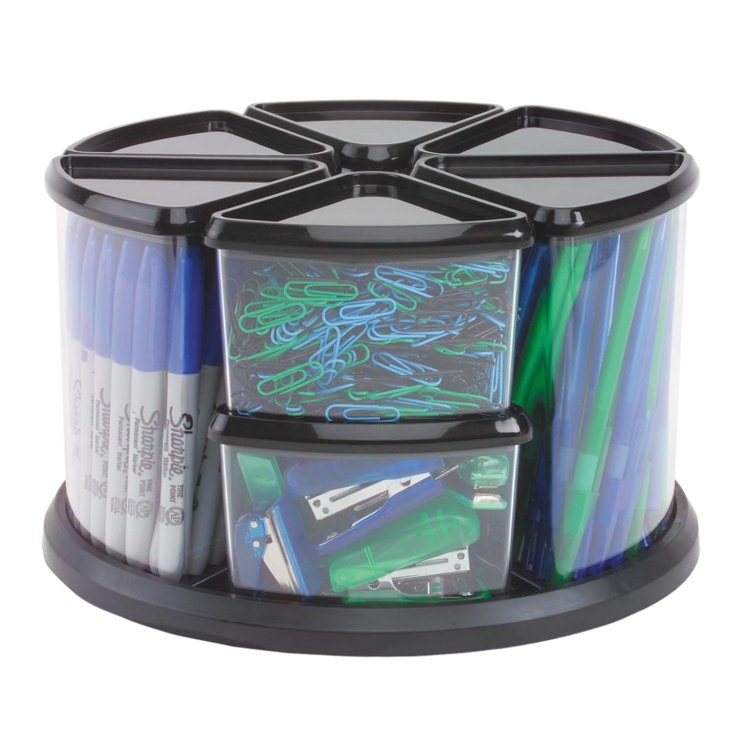 Deflecto Carousel Storage Tidy Crystal Tubs - Black - 9 Tubs, 39010104