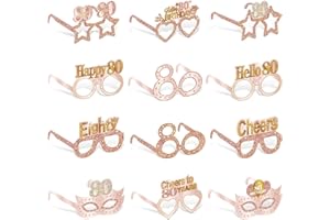 Guiruiy 24PCS 80th Birthday Eyeglasses Decorations for Women, Pink Rose Gold Happy 80th Birthday Paper Eyeglasses Party Supplies, Eighty Year Old Bday Glasses