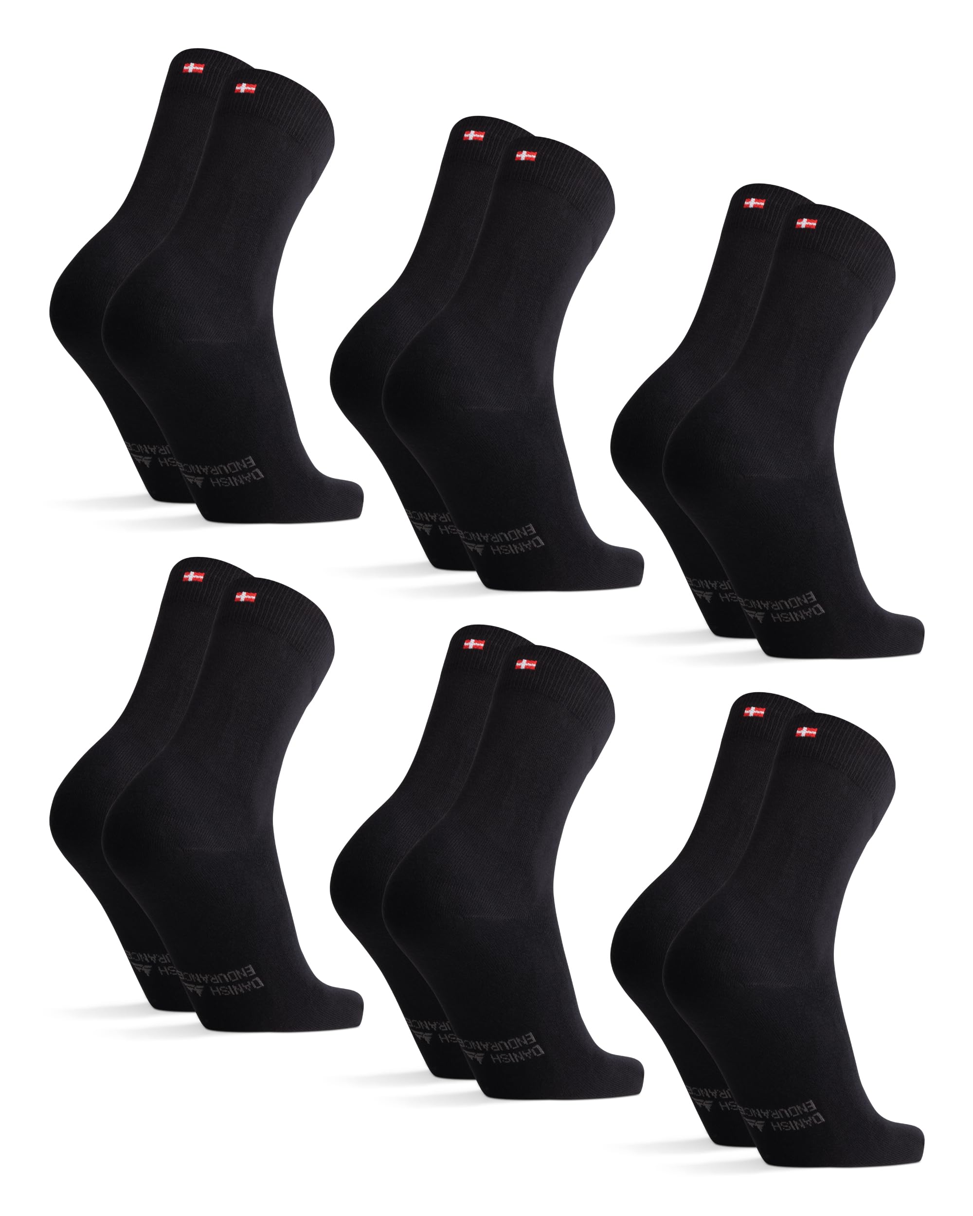 DANISH ENDURANCE Mens Socks, Organic Cotton, Soft, Breathable, Ladies Socks, Everyday, Unisex, 3 or 6 Pack, 6x Black, 9-12
