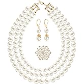 WINSENET Pearl Jewelry Set for Women Faux Pearl Costume Jewelry Set with Necklace, Bracelets, Ring, Earrings for Wedding Bridal Birthday Tea Party