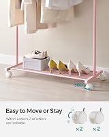 SONGMICS Clothes Rack on Wheels 91 cm Long Rail with Storage Shelf Jelly Pink view 6