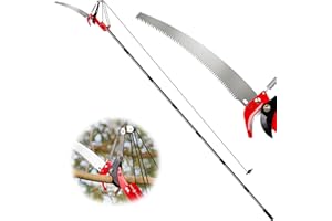 Suchtale 10ft Pole Saw, Manual Tree Pruner with Sharp Steel Blade, Trimmer with Scissors and High Strength Lightweight Handles for Pruning High Branches, Shrubs and Twigs at Forest Yard Garden Patios