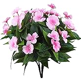 FAICOIA 2 Branches Artificial Impatiens Flowers Faux Impatiens Bushes Pink Silk Flowers Greenery Artificial Impatiens Bouquet for Outdoors Patio Lawn Garden Pot Hanging Basket Porch Decoration