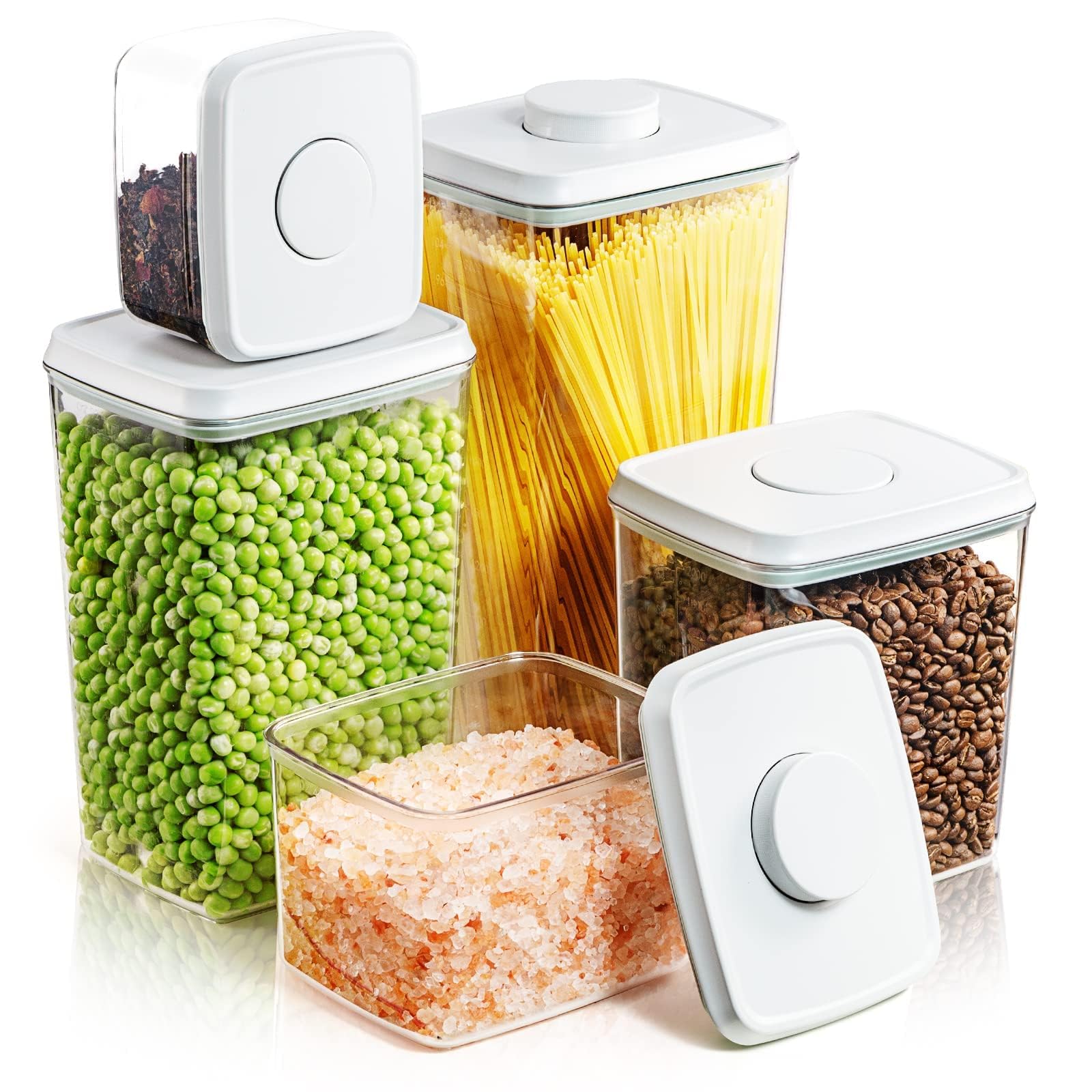 Photo 1 of ********READ CLERK COMMENTS******************MISSING PARTS*******
Tourdeus Pop Up Lid Food Storage Containers, Clear Storage Containers for Pantry Airtight Kitchen Containers Storage Set - 5 Pack for Cereal, Flour and Sugar, 3.5Qt, 2.9Qt, 2.1Qt, 1.3Qt, 0