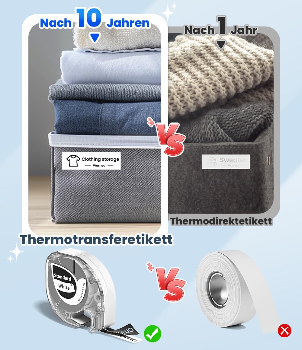 Phomemo P12 Etikettendrucker, Bluetooth Beschriftungsgerät unterstützt Langlebige Thermotransfer-Etiketten, Mini Etikettiergerät für Satinband, Aufbügel, Garten, Küche, Home-School-Büro & Weihnachten 3