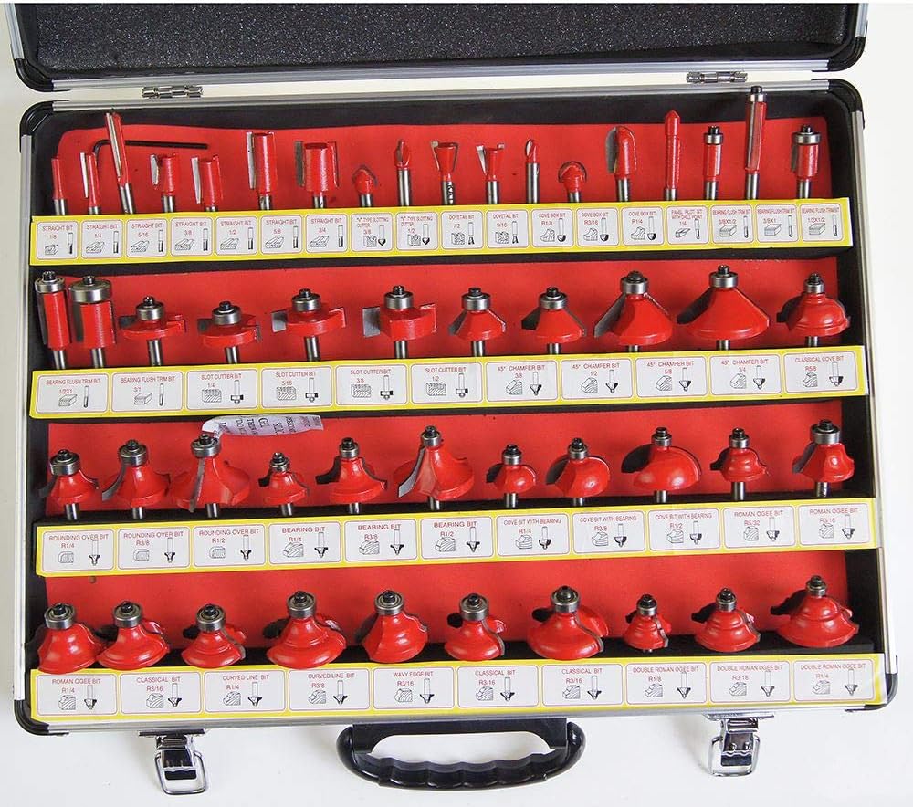 Router Bit Set, KATSU 50PCs 1/4 Inch Shank Carbide Tipped Router Bits Set
