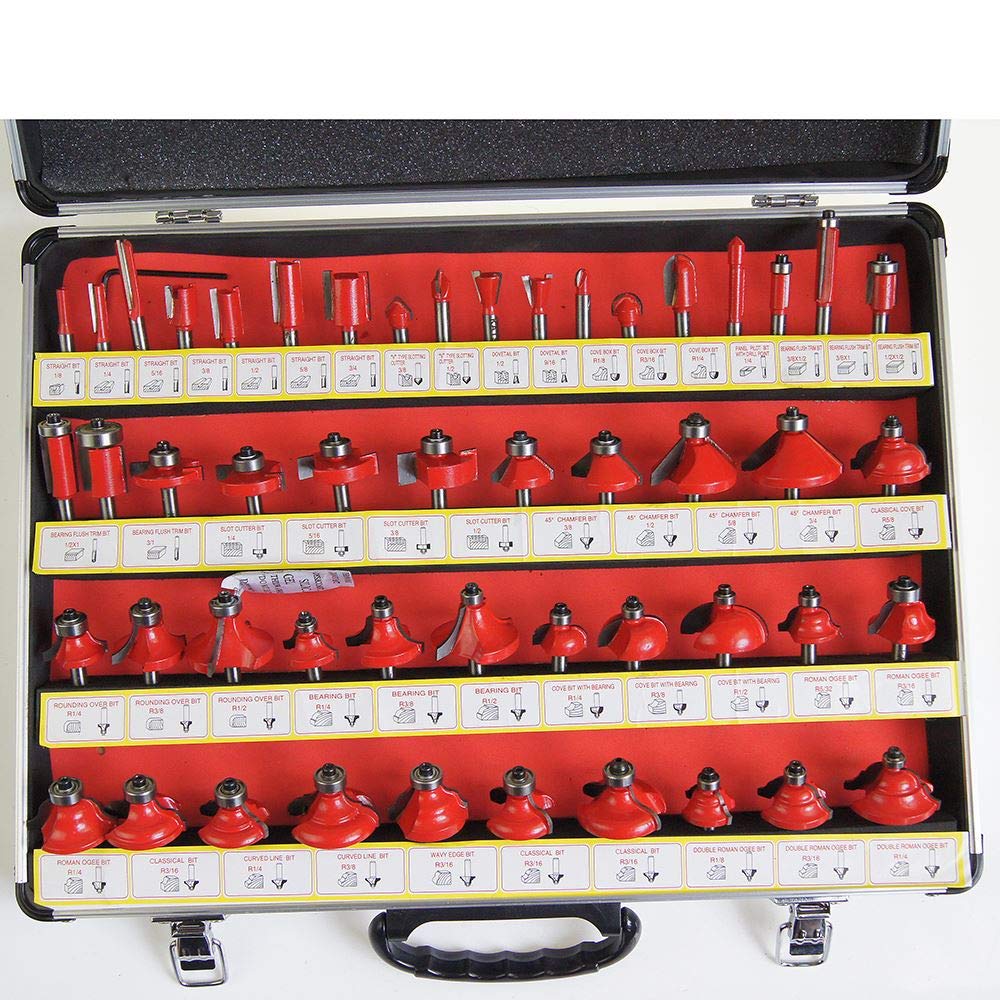 Router Bit Set, KATSU 50PCs 1/4 Inch Shank Carbide Tipped Router Bits Set, Woodworking Milling Saw Cutter for Electric Router Trimmer in Aluminum Case 133061