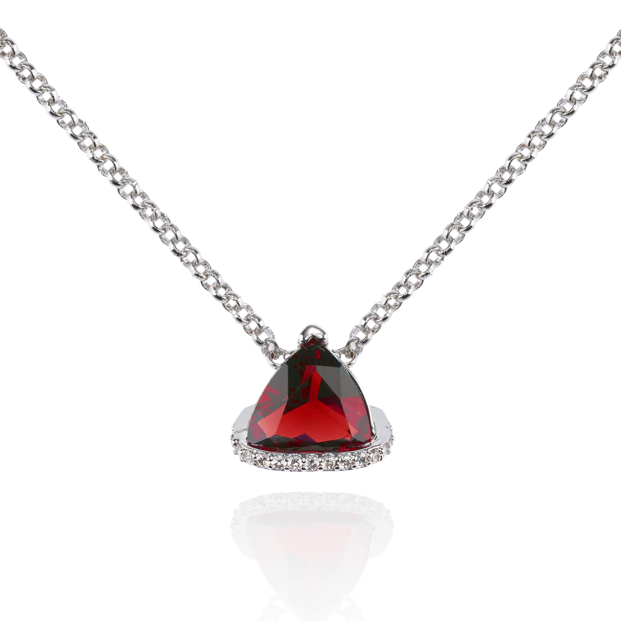 namana Triangle Red Pendant Necklace for Women. Pendant Necklace for Women with a Red Trillion Shaped CZ Gemstone. Coloured Gemstone Necklaces for Women with Gift Box.