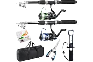 Tripquips Fishing Rod, 2PCS Telescopic Fishing Rod and Reel Combo with Fishing Pliers and Lip Gripper, Pre-loaded Spinning Re
