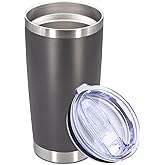 AUWBON 20oz Tumbler Stainless Steel Tumbler Cup with Lid Vacuum Insulated Double Wall Travel Mug, Durable Powder Coated Travel Coffee Tumbler Mug for Hot & Cold Drinks, Grey,1 Pack