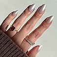 Glamnetic Press On Nails - Hailey | Glossy, Semi-Transparent, Short Almond Nails, Reusable | 15 Sizes - 30 Nail Kit with Glue