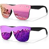 LINVO Trendy Polarized Mirrored Sunglasses Men Womens, Flat One Piece Reflective Shades for Driving Fishing UV400 Protection