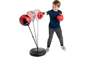 NSG Punching Bag for Kids & Boxing Gloves Set - Adjustable Freestanding Speed Bag with Spring-Loaded Stand, Junior Boxing Gloves & Hand Pump - Portable, Easy Assembly for Boys, Teens, Toddlers Ages 4+