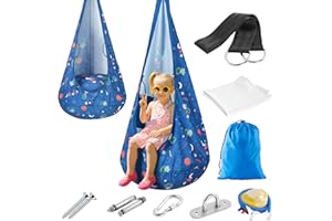 Safotad Sensory Swing, Pod Swing for Kids Toddlers, Hanging Hammock Chair with Inflatable Pillow & Adjustable Straps for Indoor Outdoor - Supports up to 100lbs, Blue