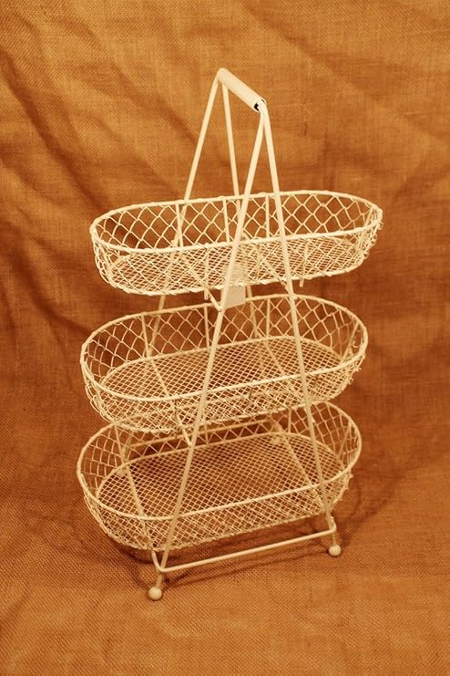 Etagere aus Metall mit 3 Körben für Obst & Gemüse - weiß - Shabby