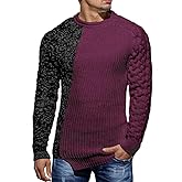 Taoliyuan Men's Pullover Winter Ribbed Knitted Color Block Comfort Stylish Twisted Long Sleeve Sweater, A- Wine, 3X-Large