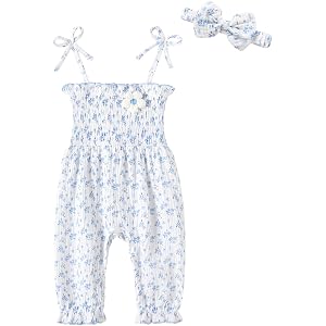 Happy Town Baby Girl Clothes Sleeveless Romper Jumpsuit with Headband Summer Infant Outfits for 0-24 Months