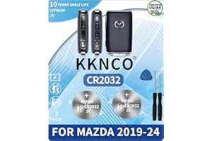 KKNCO Key Fob Battery Replacement for Mazda (2019-2025) 3 6 CX-5 CX-30 CX-9 CX-50 CX-90 CX-3 CX-70 MX-5 Miata Smart Remote (Check Fitment Guide) 2 Packs CR2032 Batteries