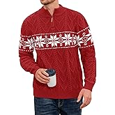 Makkrom Mens Ugly Christmas Sweater Quarter Zip Pullover Long Sleeve Snowflake Mock Neck Soft Knitted Sweaters