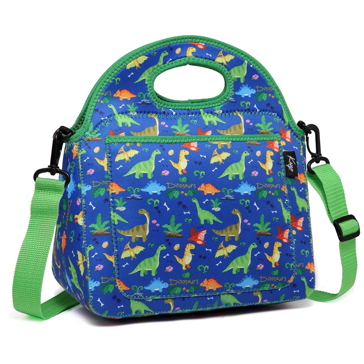 Kasgo Lunch Bag for Kids, Neoprene Insulated Dinosaur Boys Lunch Boxes Children’s Lunch Tote with Front Pocket and Detachable Adjustable Shoulder Strap