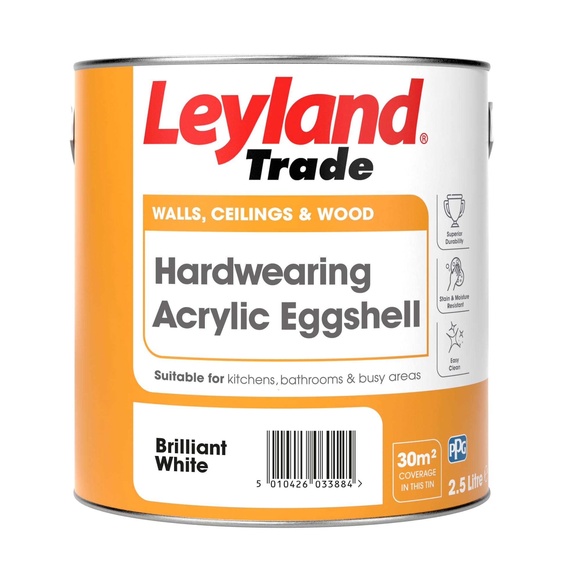 Leyland Trade Acrylic Eggshell Paint - Brilliant White 2.5L