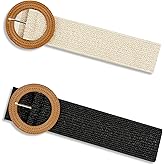 nratto 2/4 Pack Straw Woven Elastic Stretchy Waist Belts for Women, Fashion Boho Waist Belt Rattan Raffia Ladies Belts