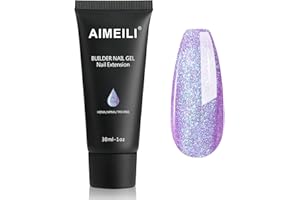 AIMEILI Poly Nail Extension Gel Purple Glitter Builder Nail Gel Hema Free Poly Nail Enhancement Nail Art Design DIY Salon Nail At Home Gift for Women Nail Gel - 028