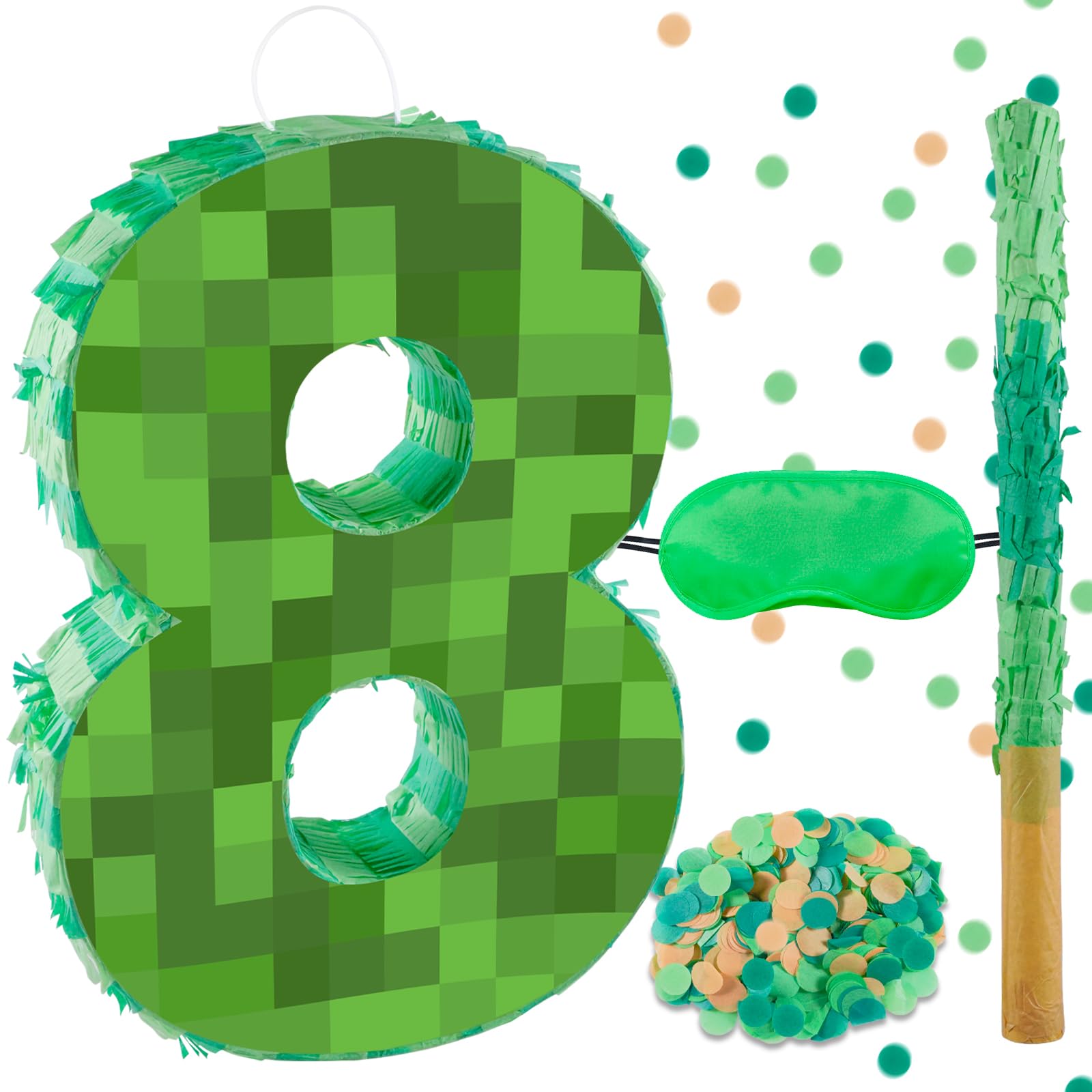 Photo 1 of 16 Inch Pixel Number 8 Pinata, Birthday Pinata with 16 Inch Piñata Stick Blindfold Confetti for Kids 8th Birthday Party Decorations(8th)