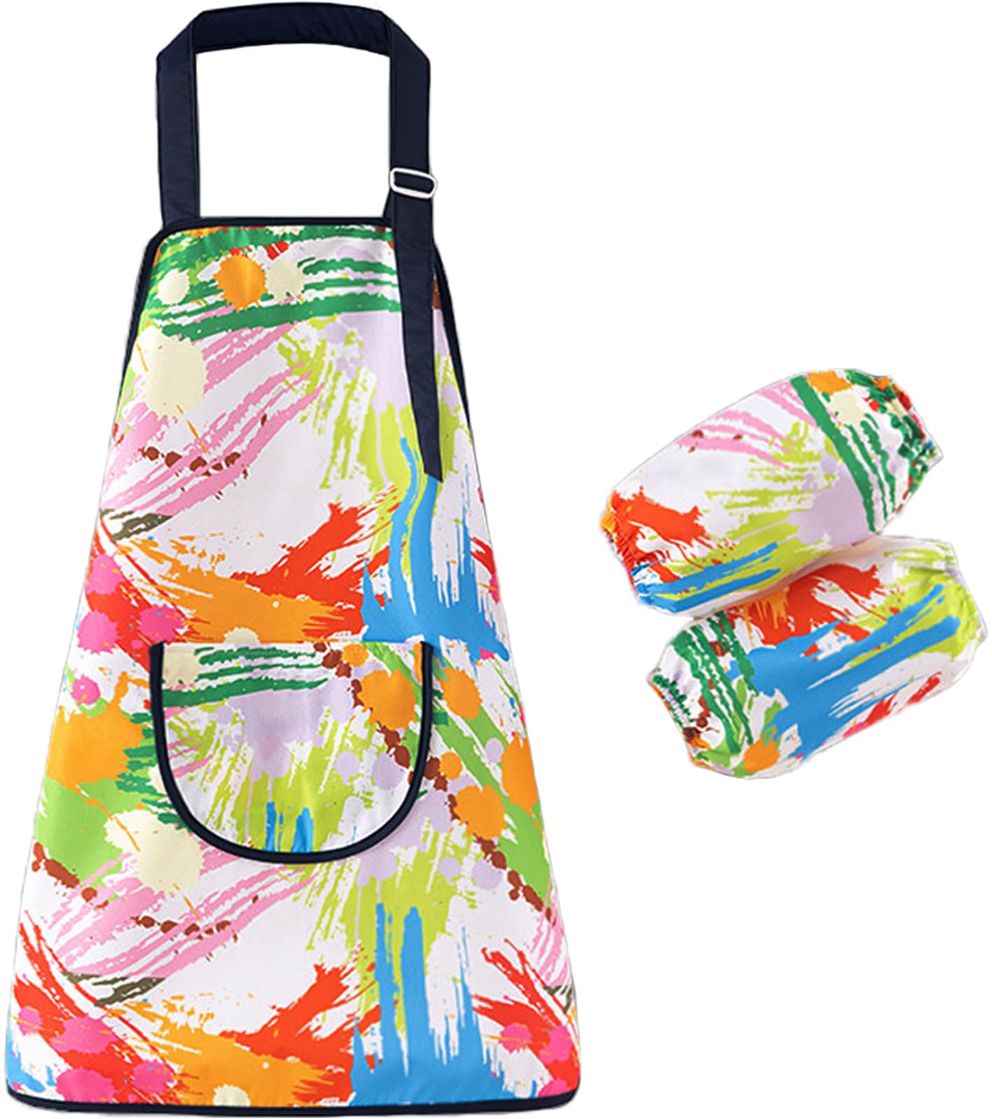 HIQUACC Kids Art Apron Set with 2 Detachable Sleeves Waterproof Graffiti Painting Crafting Apron for Children (Stripe-M)