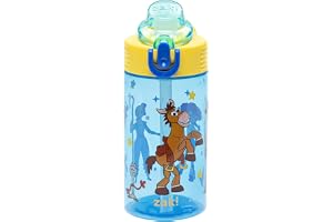 Zak Designs Disney Pixar 玩具总动员 Sage 儿童水瓶 适合学校或旅行使用 16 盎司(约 473.2 毫升)耐用塑料水瓶带吸管、手柄和防漏,弹出式喷嘴盖(Woody & Friends)