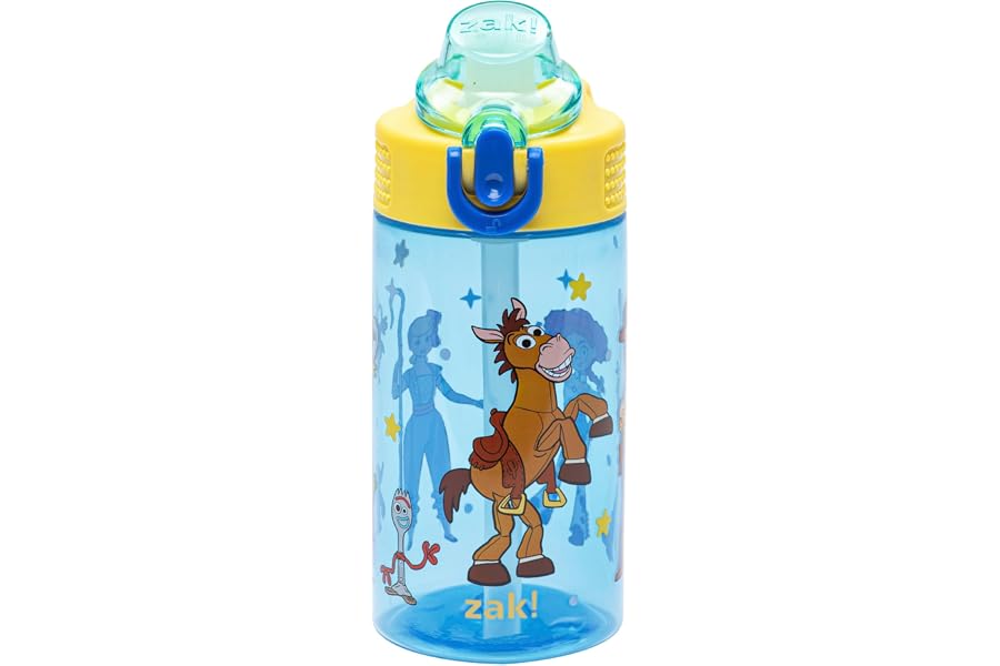 Zak Designs Disney Pixar Toy Story Sage Kids Water Bottle For School or Travel, 16oz Durable Plastic Water Bottle With Straw, Handle, and Leak-Proof, Pop-Up Spout Cover (Woody & Friends)