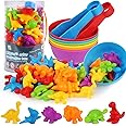 LOKIPA Counting Dinosaurs Toys Matching Game with Rainbow Sorting Cups, Color Sorting Set Preschool Learning Activities Education Toys for Toddlers Kids Ages 3 Years and Up