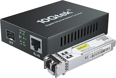 10Gtek 1Gb SFP LX LC Singlemode Fiber Converter 10/100/1000RJ45 20km UK PSU