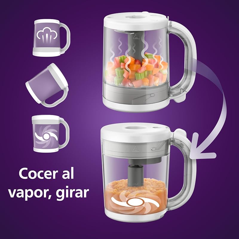 Philips Avent set de regalo de batidora con vaporera: robot de cocina infantil 4 en 1, cocine al vapor, bata, descongele y vuelva a calentar la comida, con vasos de almacenamiento y tapas, SCF883/20
