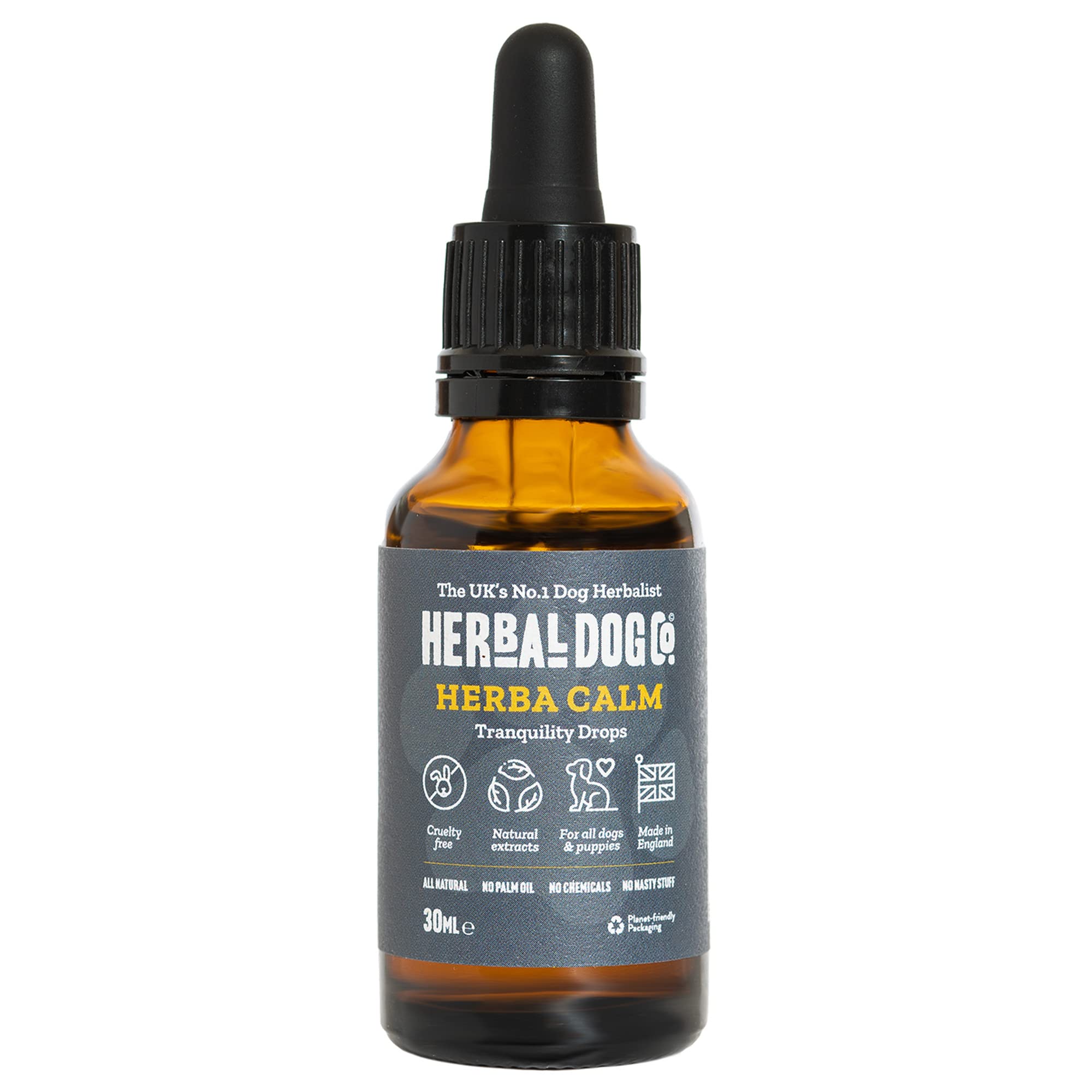 Herbal Dog Co HerbaCalm Calming Tonic Supplements for Nervous Dogs, 30ml - Helps with Fireworks, Vet Trips & Separation for Dogs & Puppies - All-Natural, Vegan, Made in UK