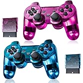 Burcica Wireless Controller for PS-2 Play 2 Double Vibration 2 - ClearBlue and ClearPurple