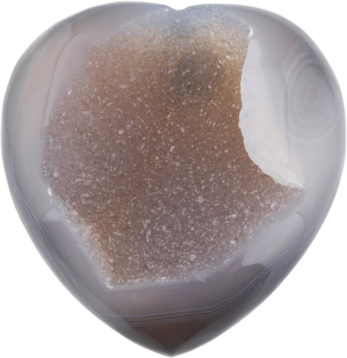 Shanxing Agate Geode Crystal Puff Heart Worry Healing Stone Palm Chakra Reiki 1.7"-2.4", Grey