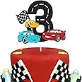 Race Car 3rd Cake Topper for Racing Car Checkered Flag Themed Kids Boy Girl 3th Years Old Happy Birthday Party Supplies Double Sided