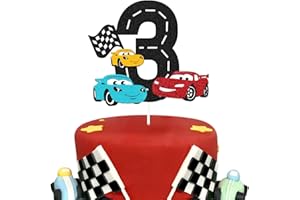 VIKIWIIN Race Car 3rd Cake Topper for Racing Car Checkered Flag Themed Kids Boy Girl 3th Years Old Happy Birthday Party Supplies Double Sided