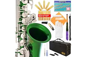 370-GR - Green/Silver Keys Eb E Flat Alto Saxophone Sax Lazarro+11 Reeds,Music Pocketbook,Case,Care Kit - 24 Colors with Silver or Gold Keys