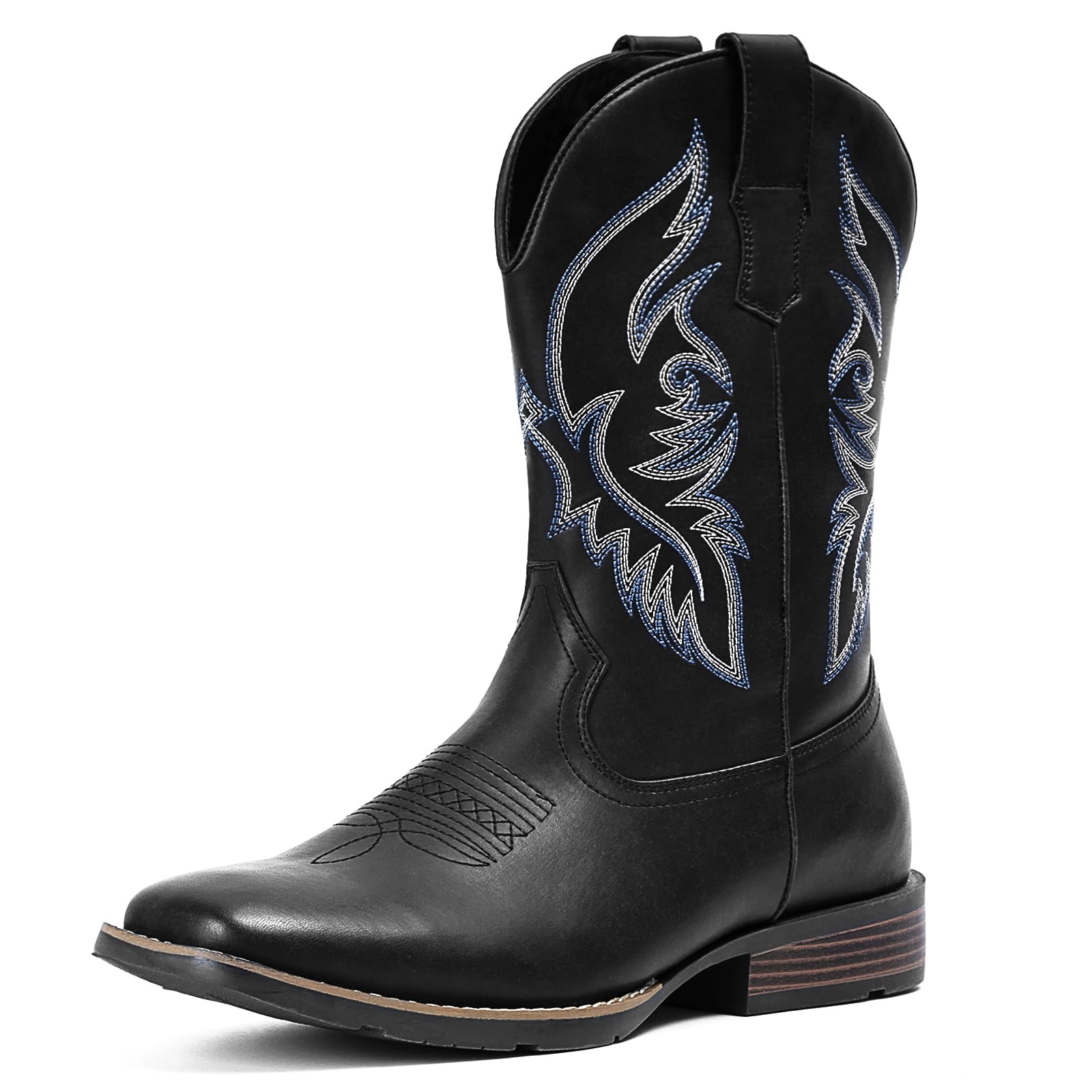 IUV Cowboy Boots For Men Square Toe Western Boot Durable Retro Classic Embroidered Pull On Boot Slip Resistant Country Boots Image